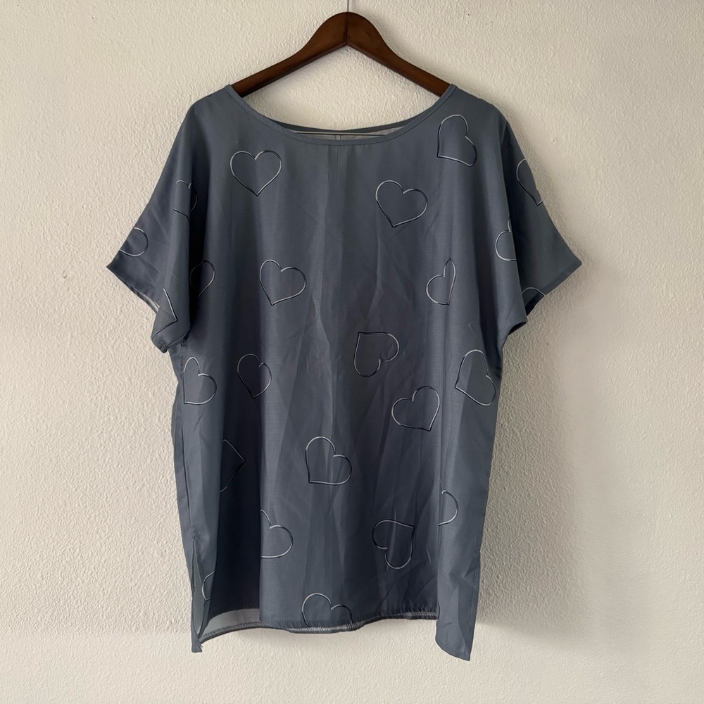 Boatneck Heart Patterned Top Relaxed Short Sleeve Blouse Basic 2XL Plus Size - Picture 10 of 10